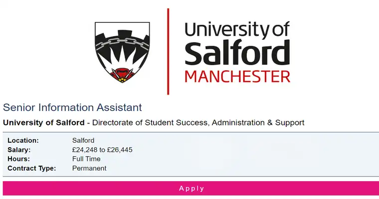 Information Assistant Jobs at University of Salford 