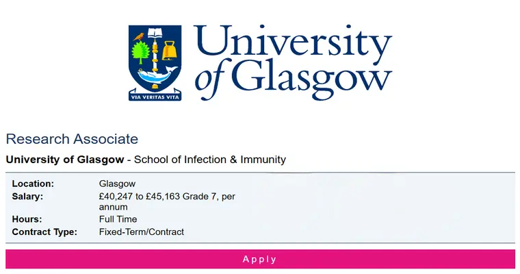 Research Associate Jobs in Microbiology at Glasgow University